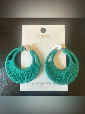 NWT J Crew Green Threaded Wrap Hoop Earrings